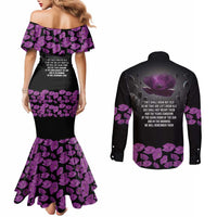 ANZAC Day Remembrance Couples Matching Mermaid Dress and Long Sleeve Button Shirt Purple Poppy We Will Remember Them
