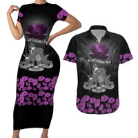 ANZAC Day Remembrance Couples Matching Short Sleeve Bodycon Dress and Hawaiian Shirt Purple Poppy We Will Remember Them