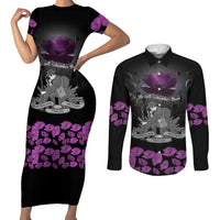 ANZAC Day Remembrance Couples Matching Short Sleeve Bodycon Dress and Long Sleeve Button Shirt Purple Poppy We Will Remember Them