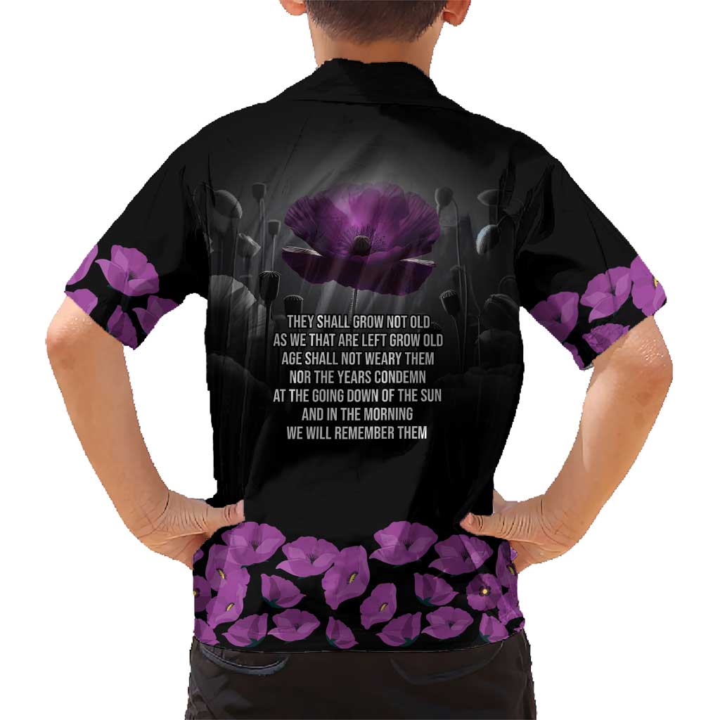 ANZAC Day Remembrance Family Matching Off The Shoulder Long Sleeve Dress and Hawaiian Shirt Purple Poppy We Will Remember Them LT9 - Polynesian Pride