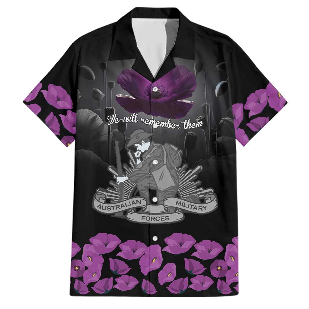 ANZAC Day Remembrance Family Matching Off Shoulder Short Dress and Hawaiian Shirt Purple Poppy We Will Remember Them