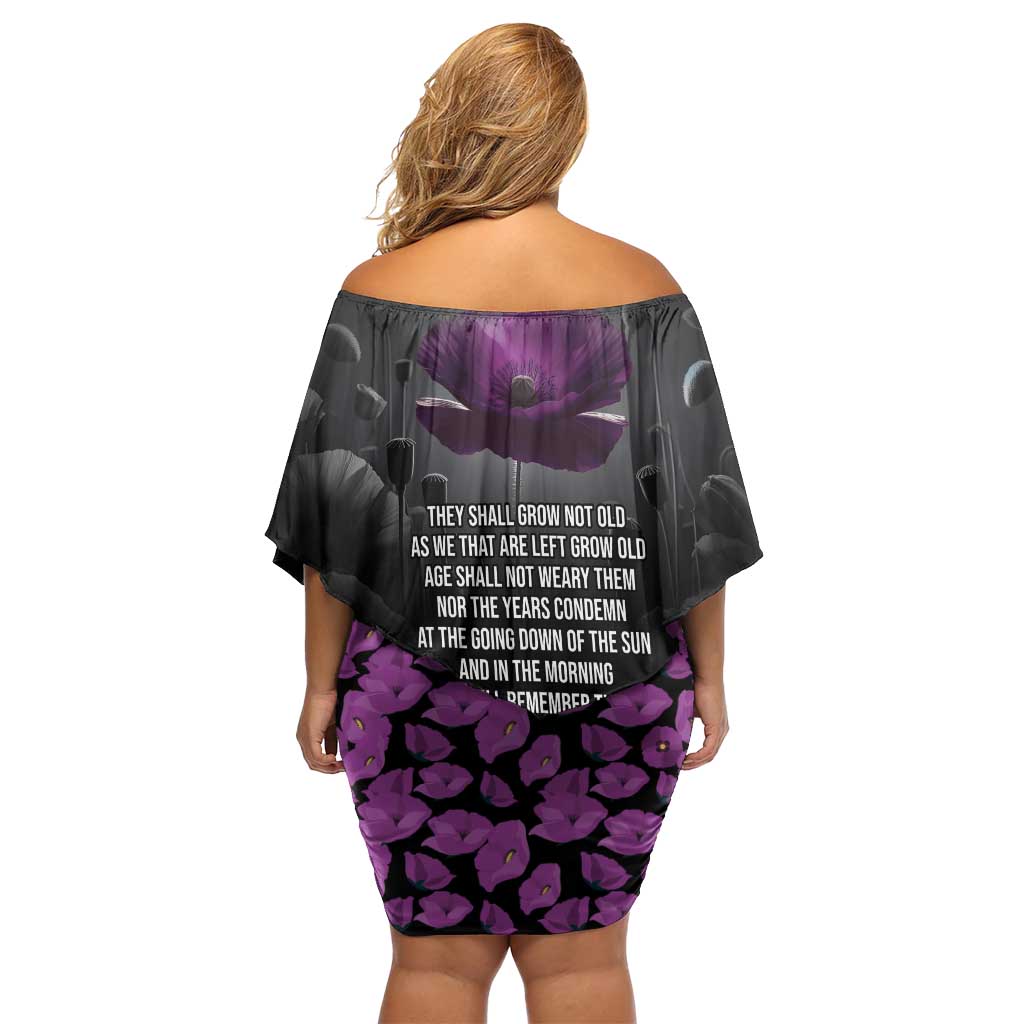 ANZAC Day Remembrance Family Matching Off Shoulder Short Dress and Hawaiian Shirt Purple Poppy We Will Remember Them
