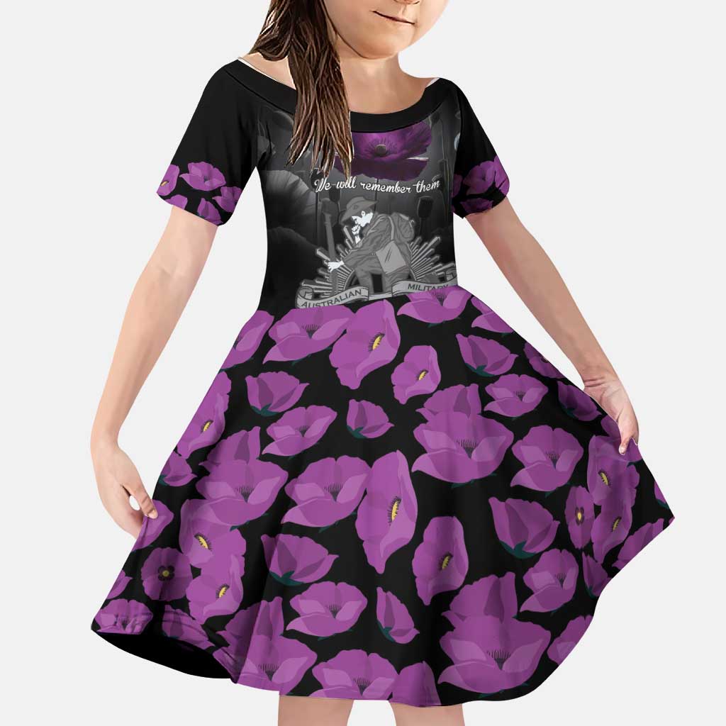 ANZAC Day Remembrance Family Matching Short Sleeve Bodycon Dress and Hawaiian Shirt Purple Poppy We Will Remember Them LT9 Daughter's Dress Purple - Polynesian Pride