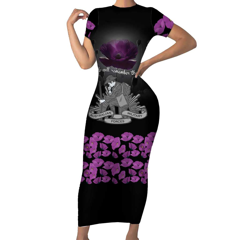 ANZAC Day Remembrance Family Matching Short Sleeve Bodycon Dress and Hawaiian Shirt Purple Poppy We Will Remember Them LT9 Mom's Dress Purple - Polynesian Pride