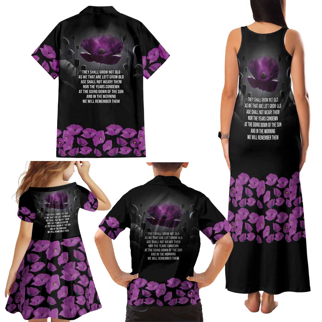 ANZAC Day Remembrance Family Matching Tank Maxi Dress and Hawaiian Shirt Purple Poppy We Will Remember Them LT9 - Polynesian Pride