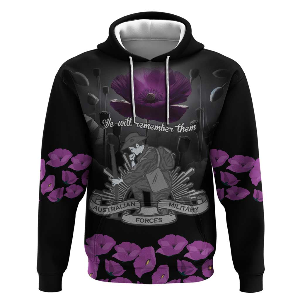 ANZAC Day Remembrance Hoodie Purple Poppy We Will Remember Them