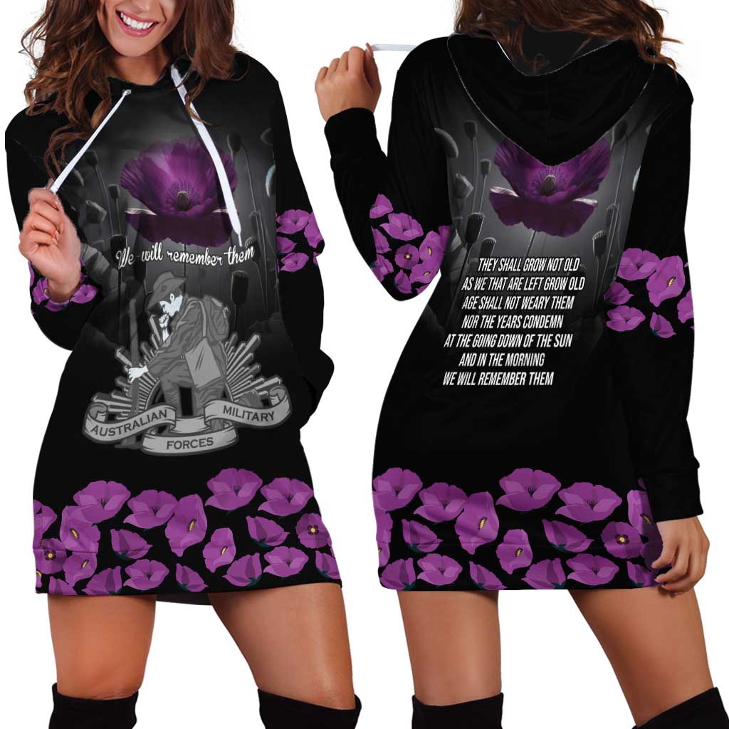 ANZAC Day Remembrance Hoodie Dress Purple Poppy We Will Remember Them