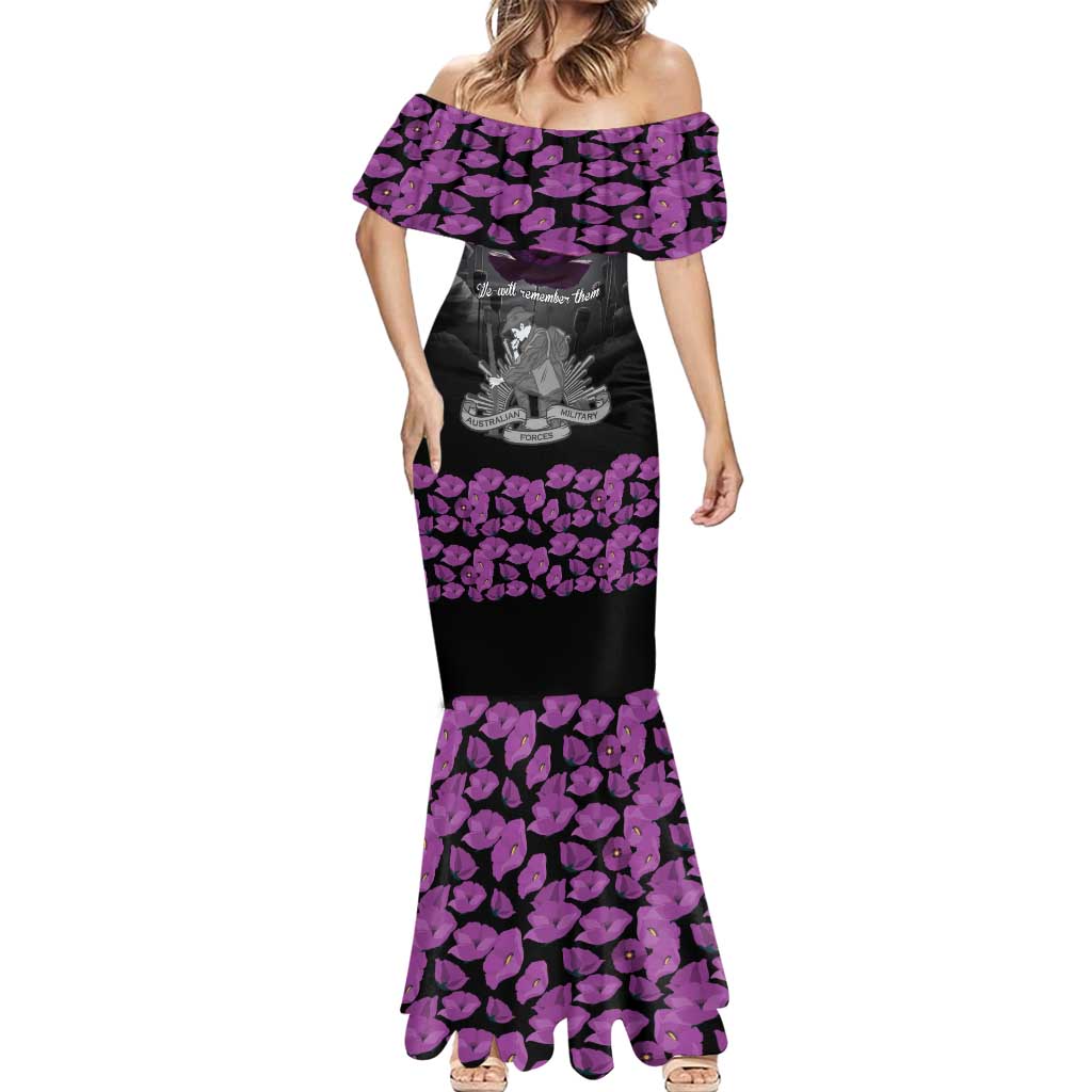 ANZAC Day Remembrance Mermaid Dress Purple Poppy We Will Remember Them