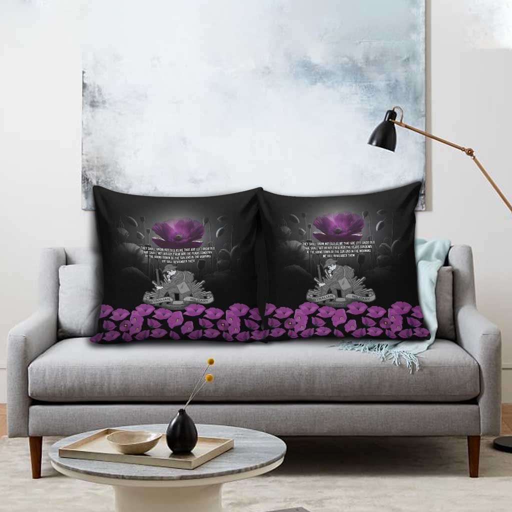 ANZAC Day Remembrance Pillow Cover Purple Poppy We Will Remember Them