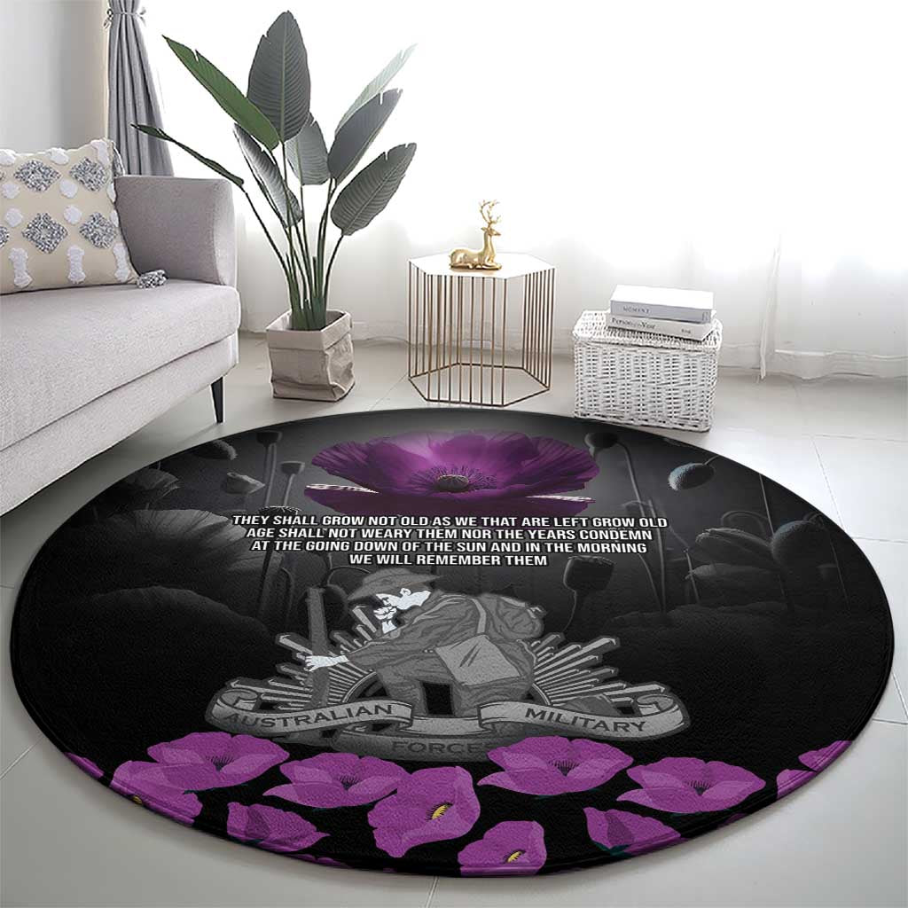 ANZAC Day Remembrance Round Carpet Purple Poppy We Will Remember Them