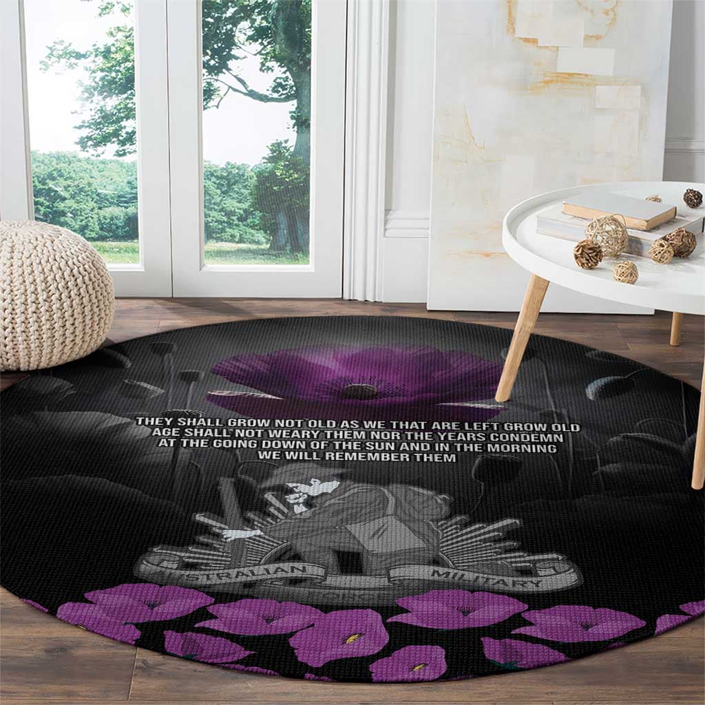 ANZAC Day Remembrance Round Carpet Purple Poppy We Will Remember Them