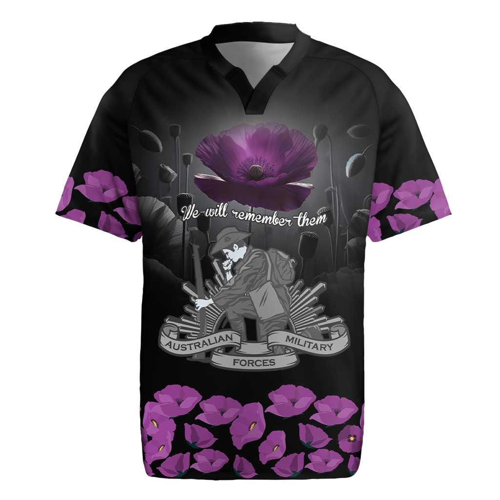 ANZAC Day Remembrance Rugby Jersey Purple Poppy We Will Remember Them