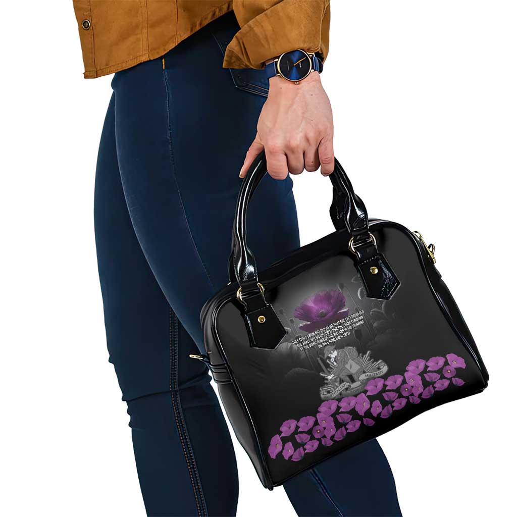 ANZAC Day Remembrance Shoulder Handbag Purple Poppy We Will Remember Them