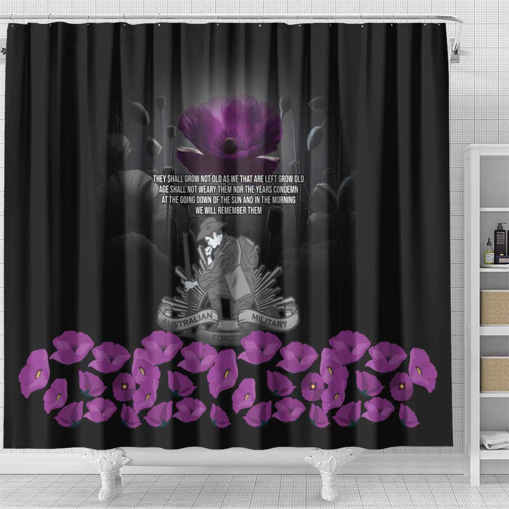 ANZAC Day Remembrance Shower Curtain Purple Poppy We Will Remember Them