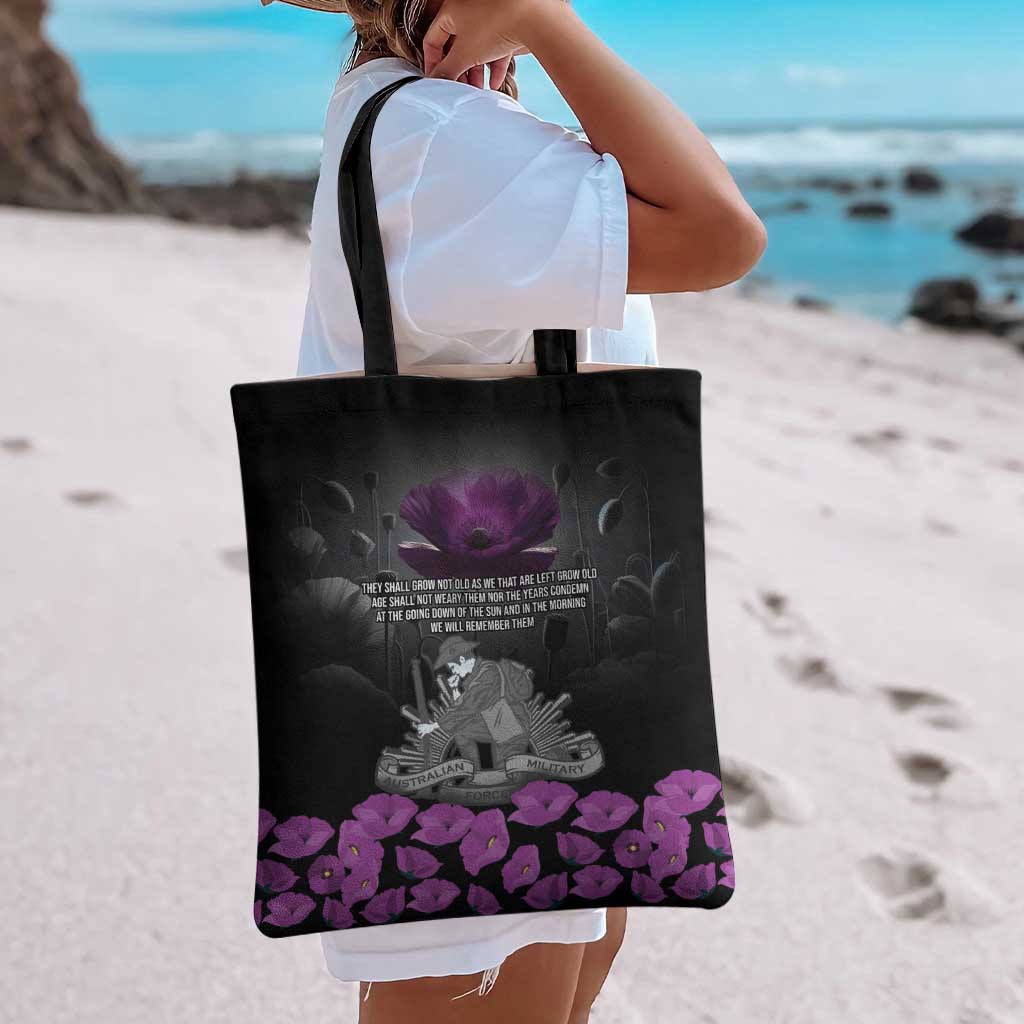 ANZAC Day Remembrance Tote Bag Purple Poppy We Will Remember Them