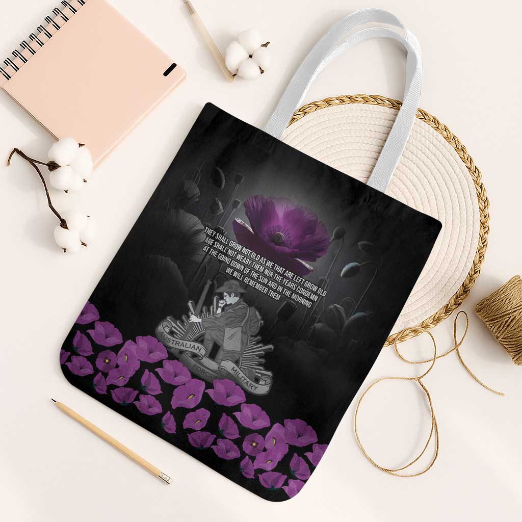 ANZAC Day Remembrance Tote Bag Purple Poppy We Will Remember Them