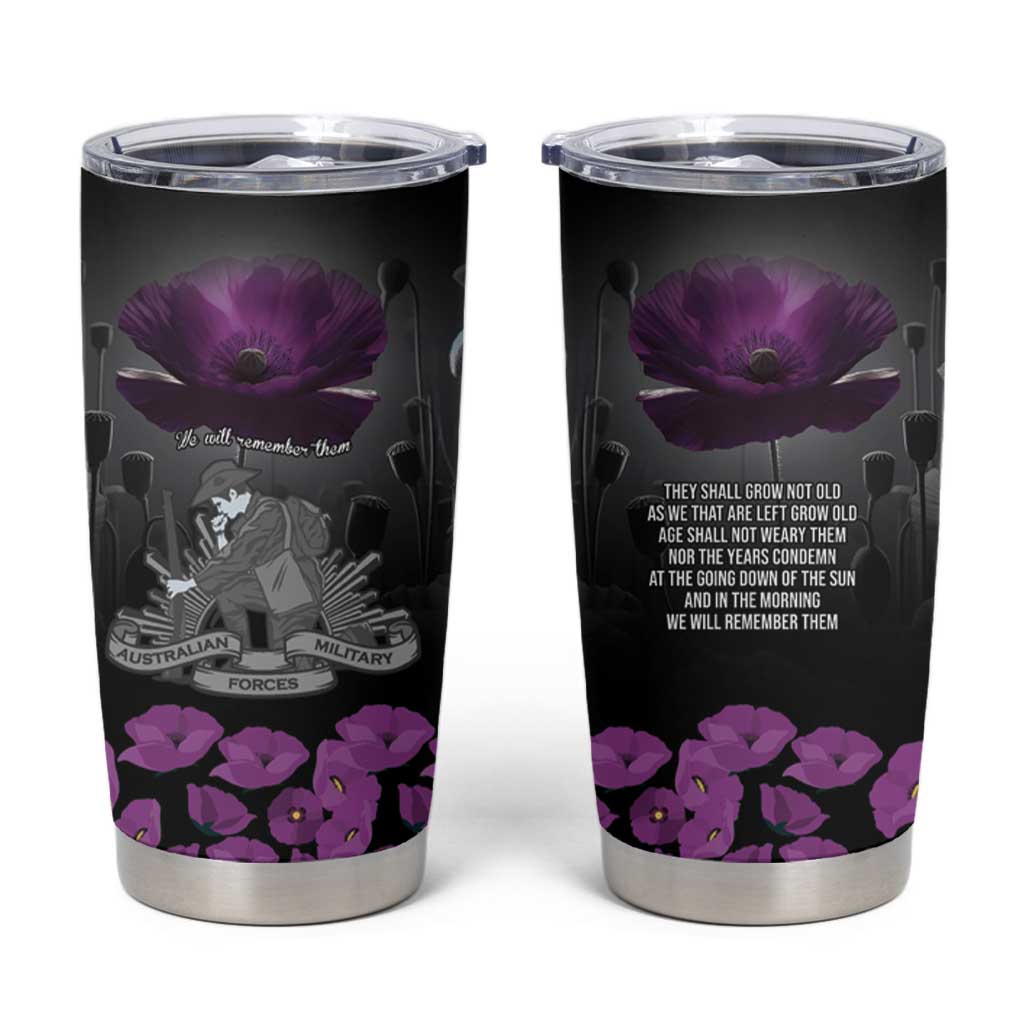 ANZAC Day Remembrance Tumbler Cup Purple Poppy We Will Remember Them