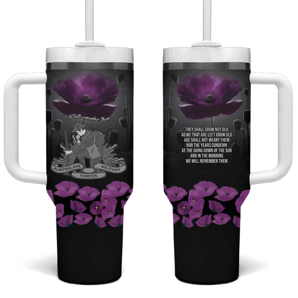 ANZAC Day Remembrance Tumbler With Handle Purple Poppy We Will Remember Them