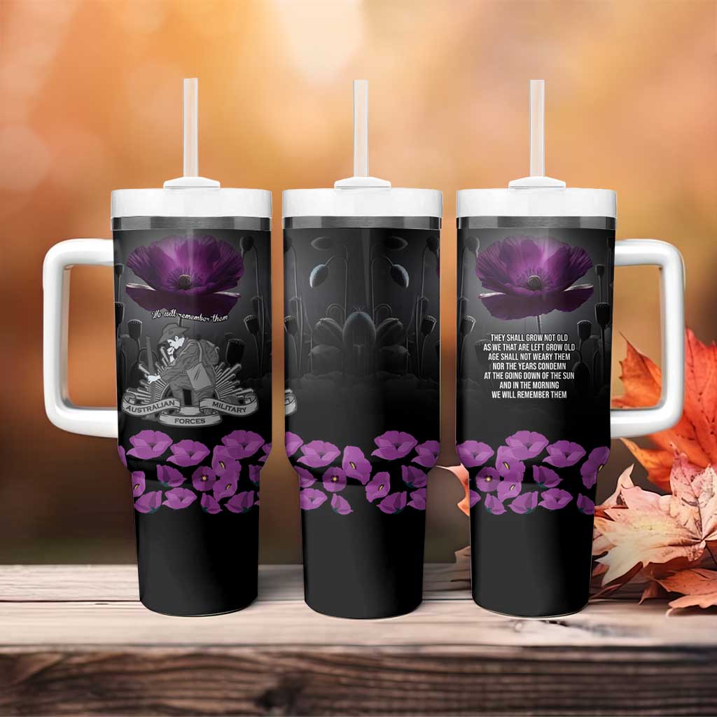 ANZAC Day Remembrance Tumbler With Handle Purple Poppy We Will Remember Them