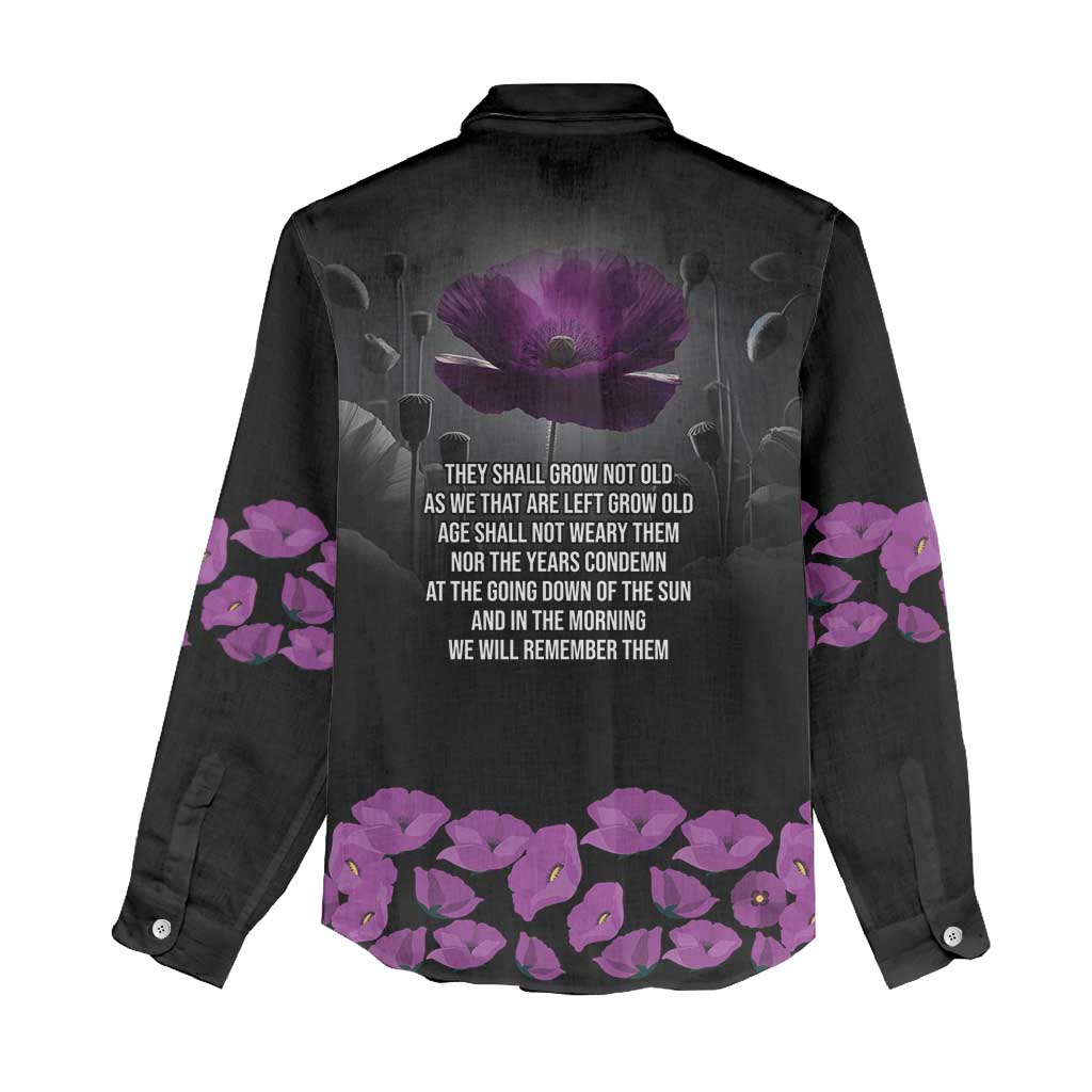 ANZAC Day Remembrance Women Casual Shirt Purple Poppy We Will Remember Them
