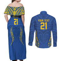 Custom Oceania Football Solomon Kings Couples Matching Off Shoulder Maxi Dress and Long Sleeve Button Shirt Polynesian Tribal Pattern