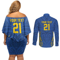 Custom Oceania Football Solomon Kings Couples Matching Off Shoulder Short Dress and Long Sleeve Button Shirt Polynesian Tribal Pattern