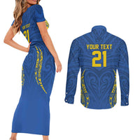 Custom Oceania Football Solomon Kings Couples Matching Short Sleeve Bodycon Dress and Long Sleeve Button Shirt Polynesian Tribal Pattern