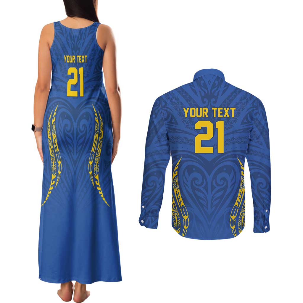 Custom Oceania Football Solomon Kings Couples Matching Tank Maxi Dress and Long Sleeve Button Shirt Polynesian Tribal Pattern