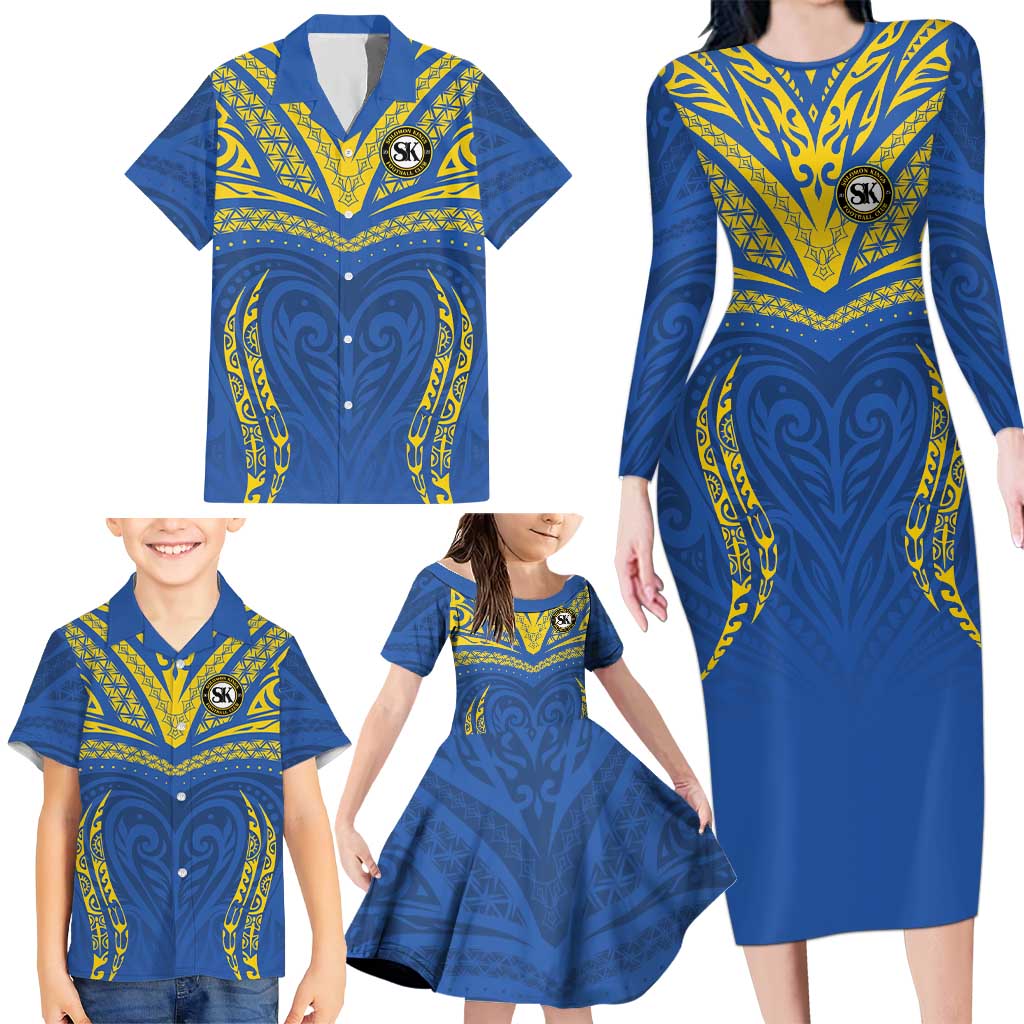 Custom Oceania Football Solomon Kings Family Matching Long Sleeve Bodycon Dress and Hawaiian Shirt Polynesian Tribal Pattern LT9 - Polynesian Pride
