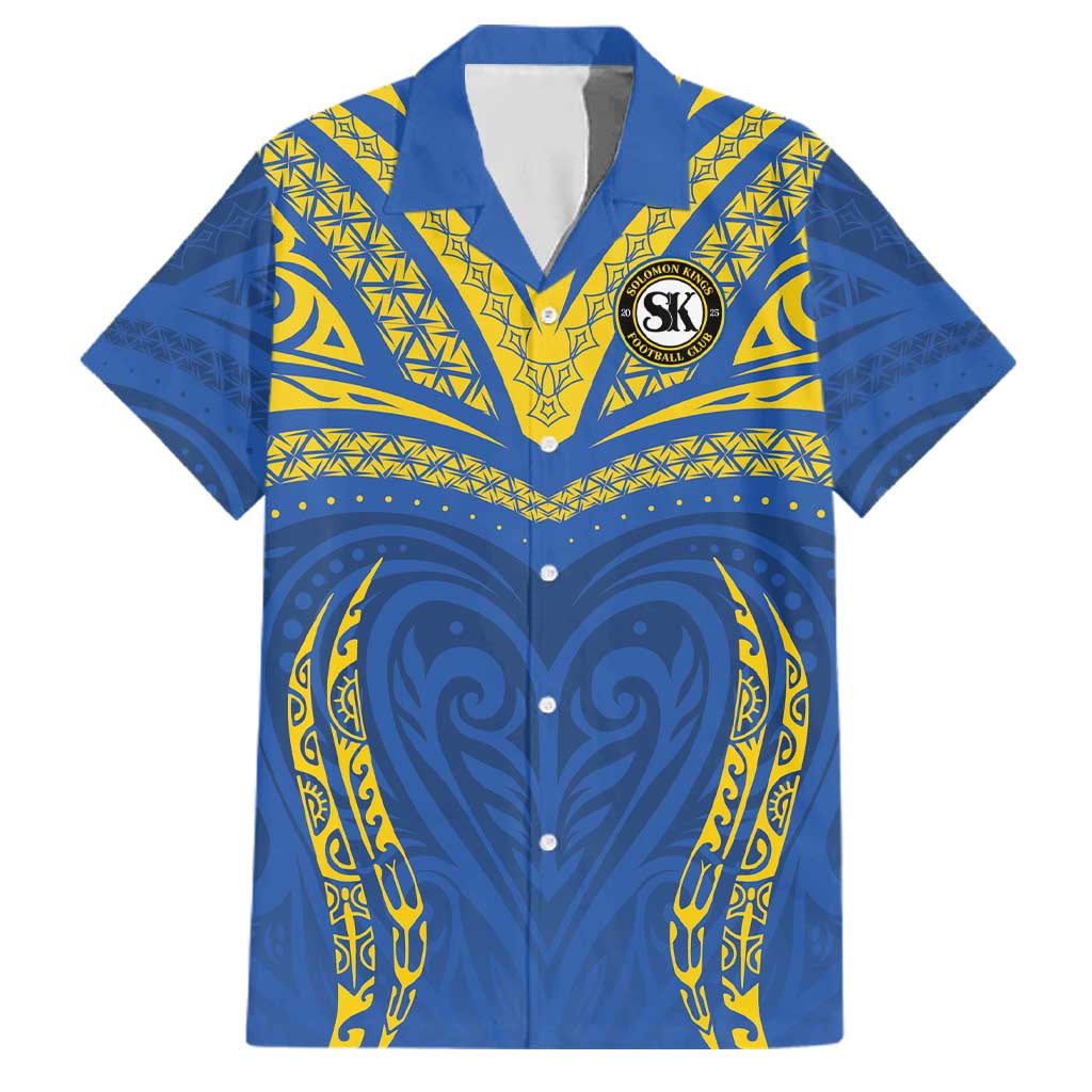 Custom Oceania Football Solomon Kings Family Matching Long Sleeve Bodycon Dress and Hawaiian Shirt Polynesian Tribal Pattern LT9 Dad's Shirt - Short Sleeve Blue - Polynesian Pride