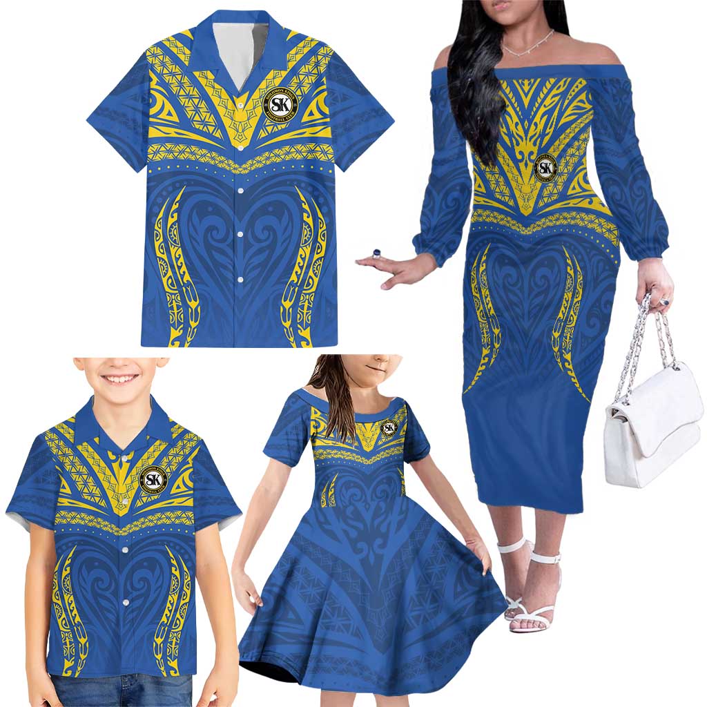 Custom Oceania Football Solomon Kings Family Matching Off The Shoulder Long Sleeve Dress and Hawaiian Shirt Polynesian Tribal Pattern LT9 - Polynesian Pride