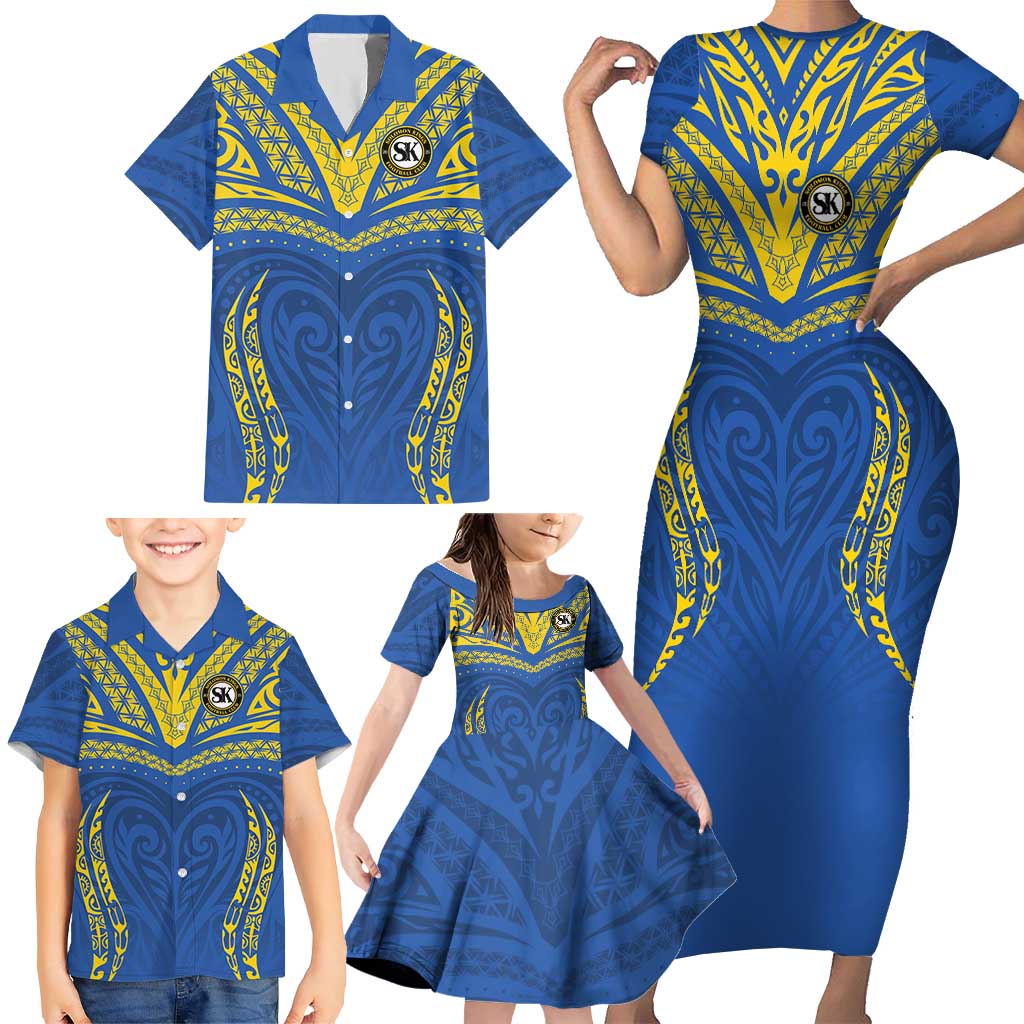 Custom Oceania Football Solomon Kings Family Matching Short Sleeve Bodycon Dress and Hawaiian Shirt Polynesian Tribal Pattern