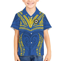 Custom Oceania Football Solomon Kings Family Matching Short Sleeve Bodycon Dress and Hawaiian Shirt Polynesian Tribal Pattern LT9 Son's Shirt Blue - Polynesian Pride