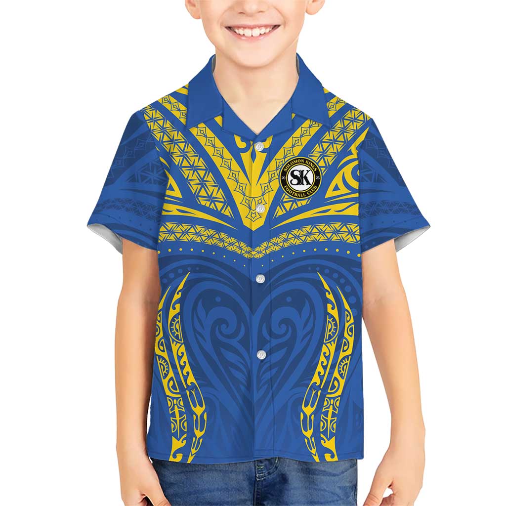 Custom Oceania Football Solomon Kings Family Matching Summer Maxi Dress and Hawaiian Shirt Polynesian Tribal Pattern LT9 Son's Shirt Blue - Polynesian Pride