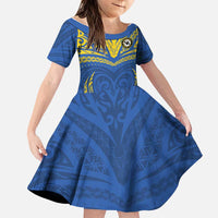 Custom Oceania Football Solomon Kings Family Matching Tank Maxi Dress and Hawaiian Shirt Polynesian Tribal Pattern LT9 Daughter's Dress Blue - Polynesian Pride