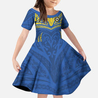 Custom Oceania Football Solomon Kings Kid Short Sleeve Dress Polynesian Tribal Pattern