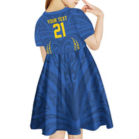 Custom Oceania Football Solomon Kings Kid Short Sleeve Dress Polynesian Tribal Pattern