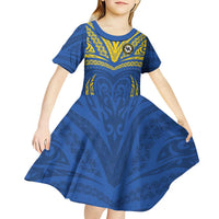 Custom Oceania Football Solomon Kings Kid Short Sleeve Dress Polynesian Tribal Pattern