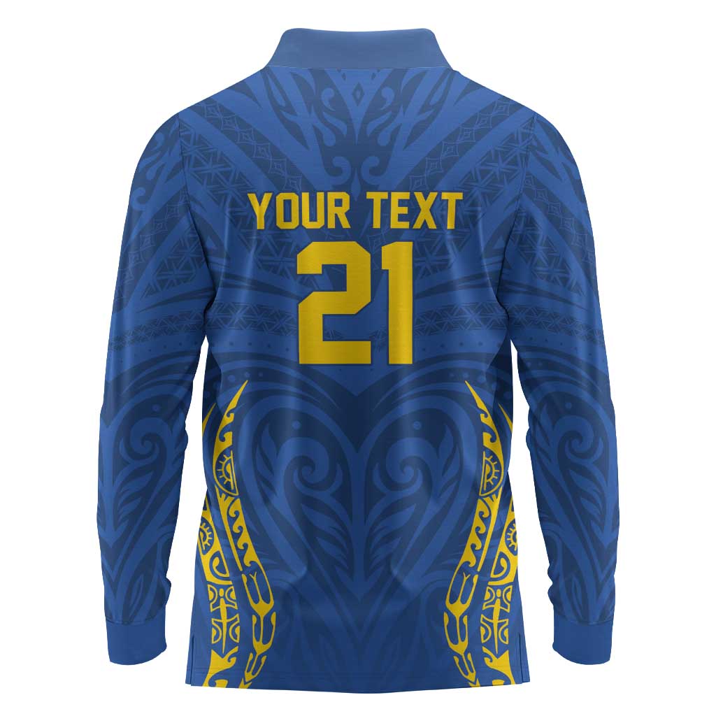 Custom Oceania Football Solomon Kings Long Sleeve Polo Shirt Polynesian Tribal Pattern