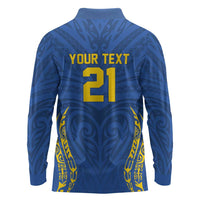 Custom Oceania Football Solomon Kings Long Sleeve Polo Shirt Polynesian Tribal Pattern