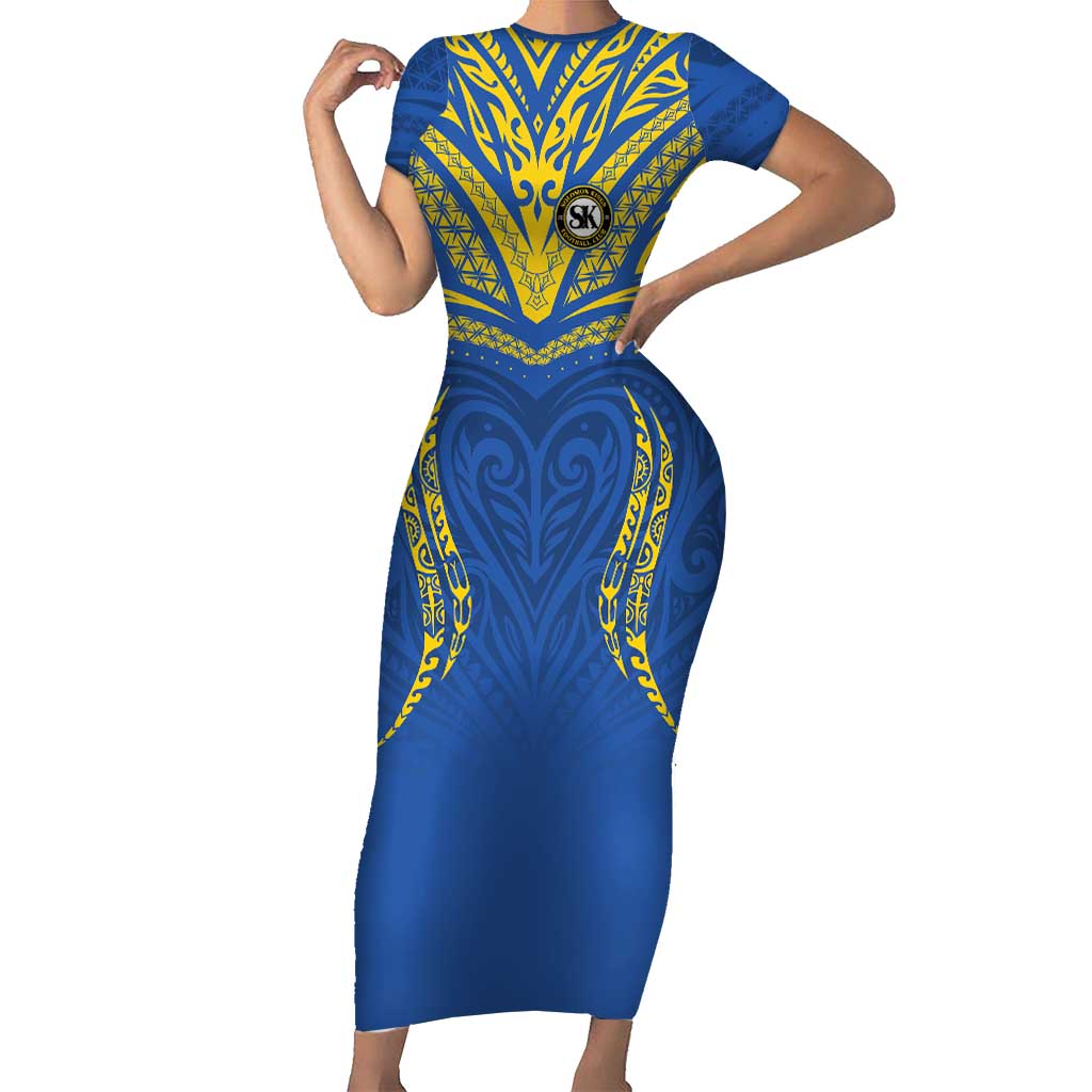 Custom Oceania Football Solomon Kings Short Sleeve Bodycon Dress Polynesian Tribal Pattern