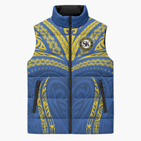Custom Oceania Football Solomon Kings Sleeveless Puffer Jacket Polynesian Tribal Pattern