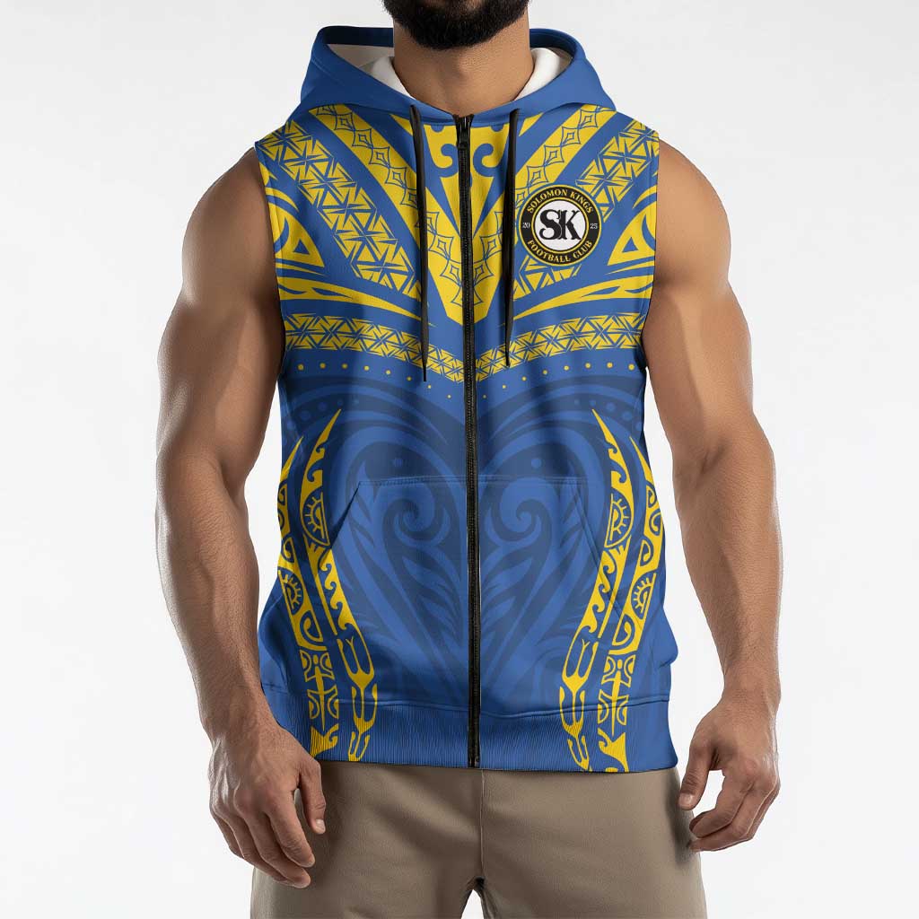 Custom Oceania Football Solomon Kings Sleeveless Zip Hoodie Polynesian Tribal Pattern