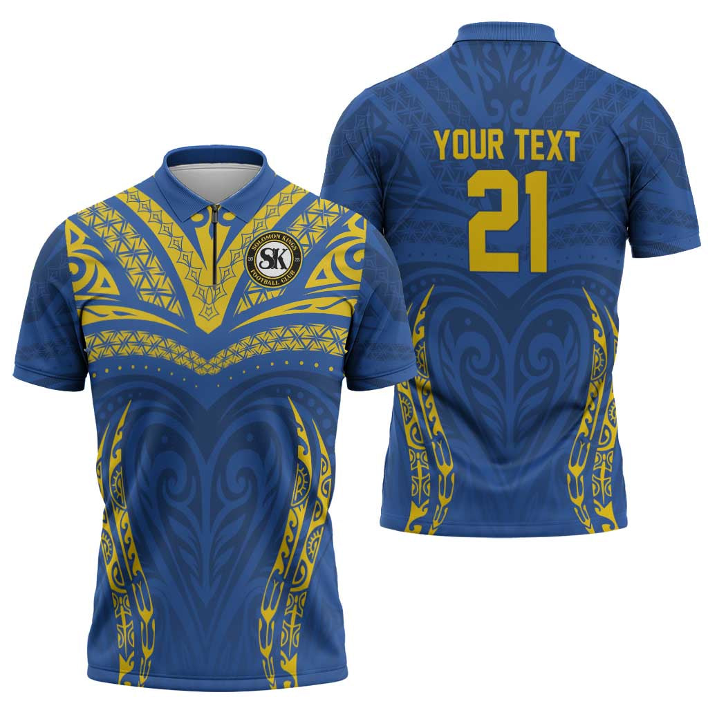 Custom Oceania Football Solomon Kings Zipper Polo Shirt Polynesian Tribal Pattern