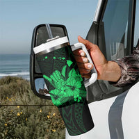 Green Hawaiian Hibiscus Shaka Sign Tumbler With Handle