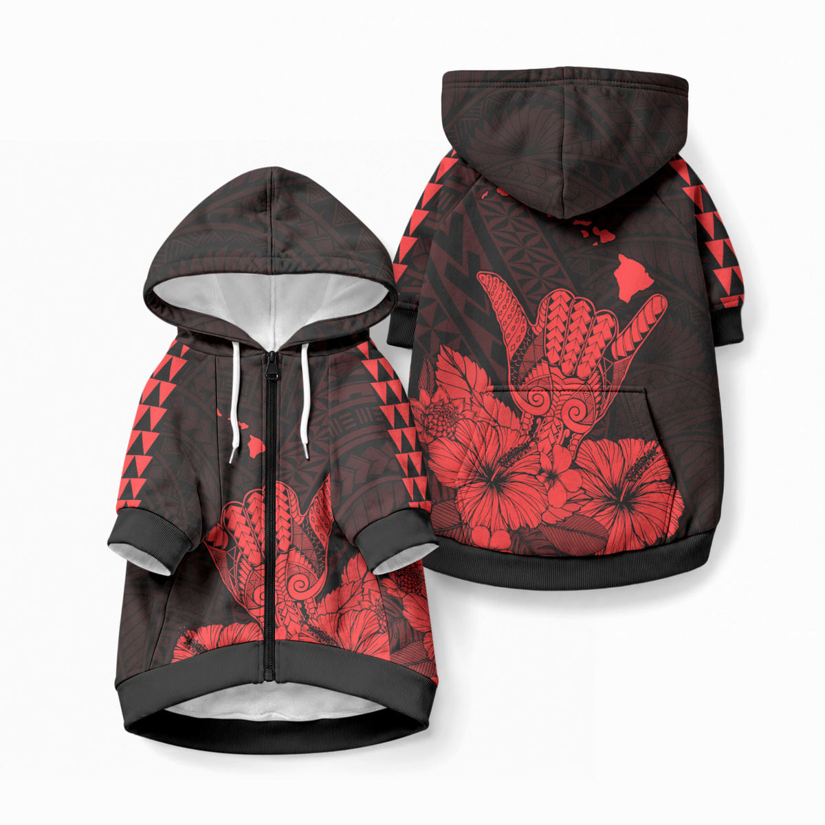 Hawaii Shaka Sign Pet Hoodie Red Version LT9 Zip-up Red - Polynesian Pride