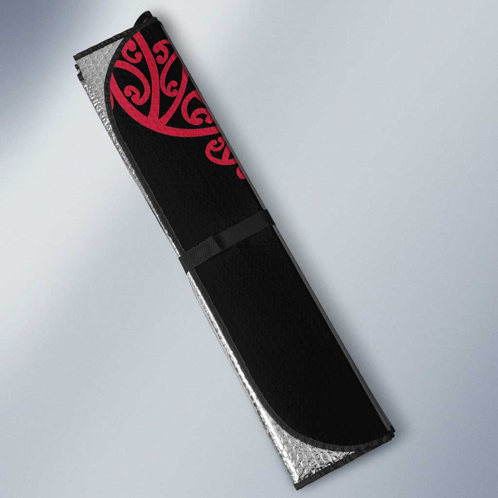 All Black Maori Tribal Tattoo Personalised Auto Sun Shade Classic Red Polynesian Style - Polynesian Pride