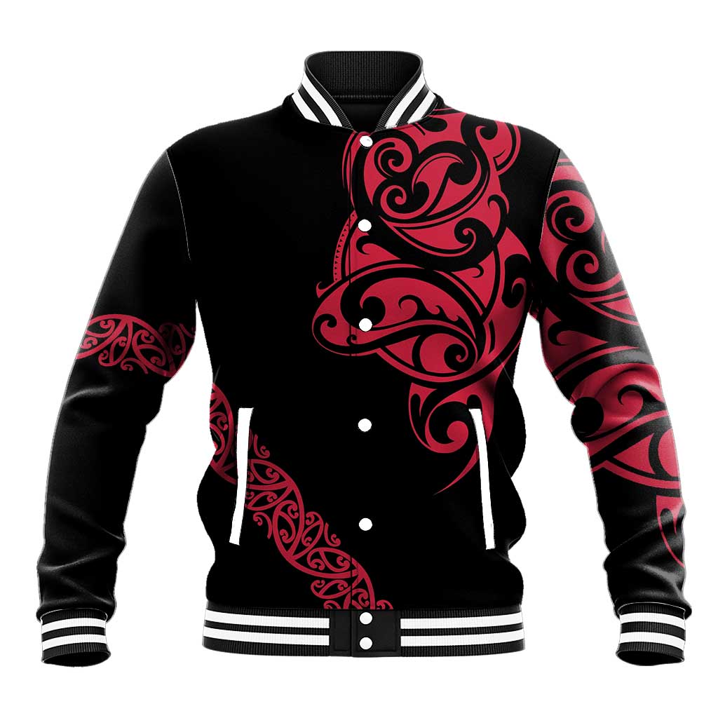 All Black Maori Tribal Tattoo Personalised Baseball Jacket Classic Red Polynesian Style - Polynesian Pride
