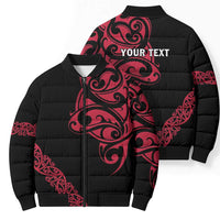 All Black Maori Tribal Tattoo Personalised Bomber Puffer Jacket Classic Red Polynesian Style - Polynesian Pride