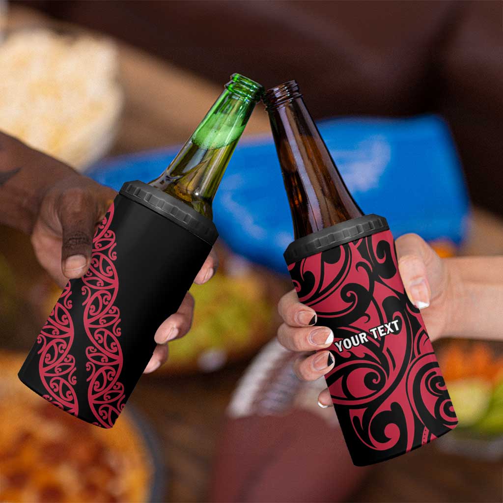 All Black Maori Tribal Tattoo Personalised 4 in 1 Can Cooler Tumbler Classic Red Polynesian Style - Polynesian Pride
